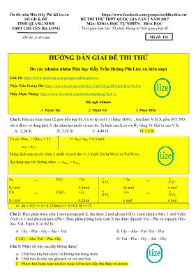 Đề thi thử THPT Quốc gia lần I môn Hóa học năm 2017 - Mã đề 101 - Trường THPT chuyên Hạ Long (Có đáp án)